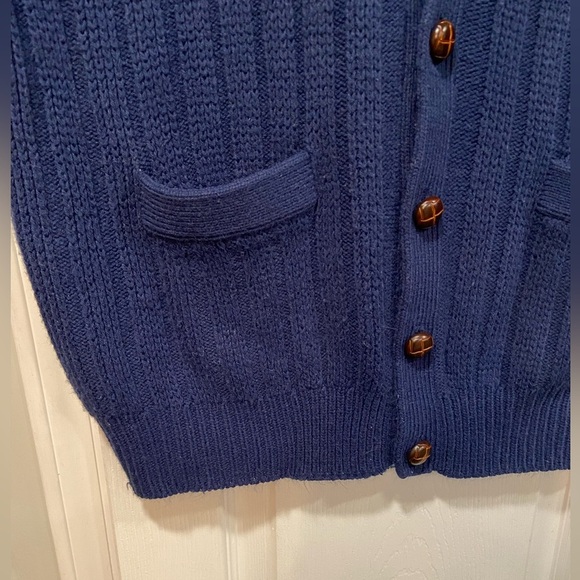 Towncraft Navy Blue Ribbed Knit V Neck Sweated Vest Leather Like Buttons Size L - Picture 6 of 10
